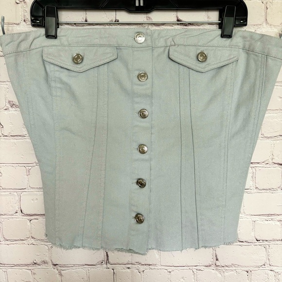 ZARA Top Strapless Silver Blue Denim Corset Style Tube Top—NWT—XXL - Picture 5 of 16